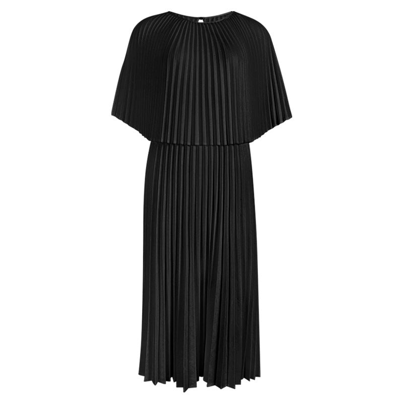 Fake Two Pieces Wool All-Match Dress Women's Graceful Pleated Skirt Solid Color Pleated Skirt