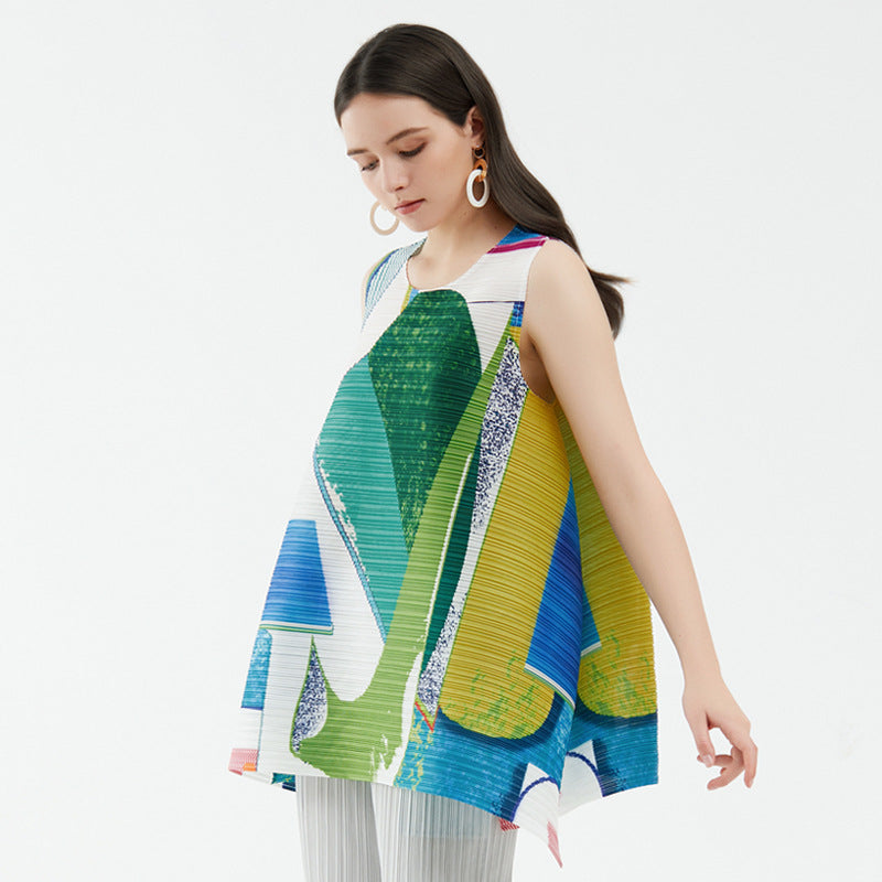 Design round Neck Printed Vest Pullover Loose-Fitting Casual T-shirt Top for Women