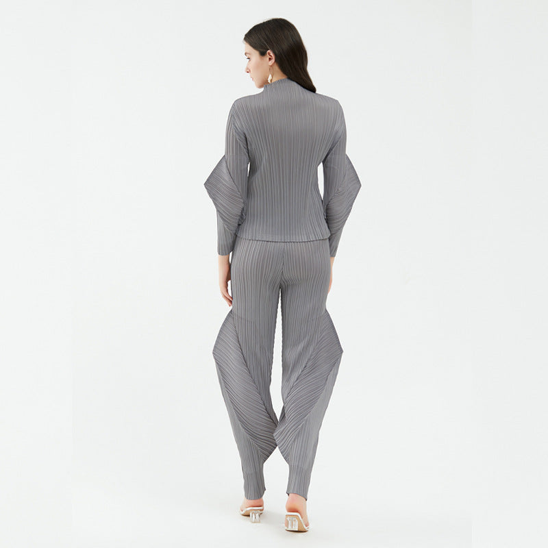 Elegant All-Match Suit Solid Color Design Blouse Casual Trousers Two-Piece Set