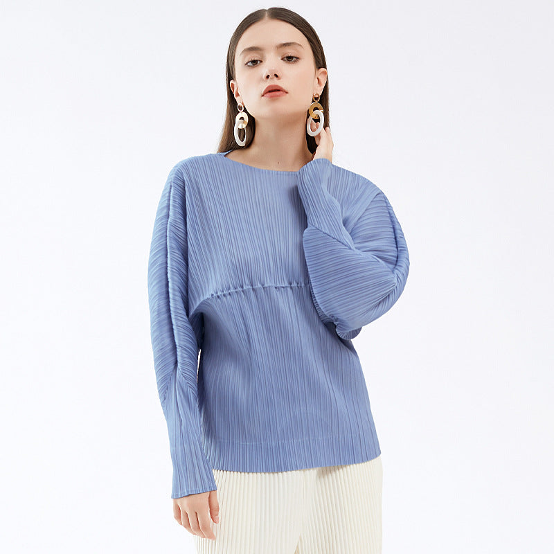 Peplum Top Women's Solid Color Long Sleeve round Neck T-shirt Stitching Elegant Bottoming Shirt