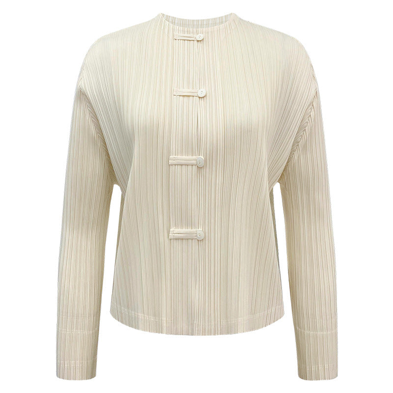 New Chinese Style Light National Style Women's round Neck Solid Color Shirt Underwear Long Sleeved Top