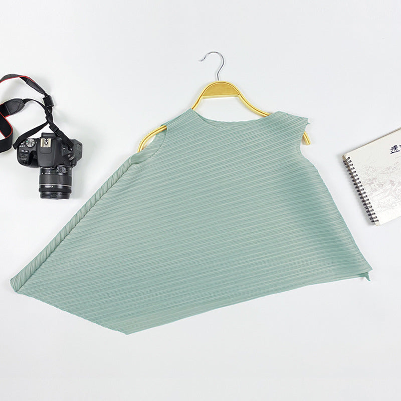 Simple and Irregular round Neck All-Matching Top Sleeveless Solid Color Female in Stock