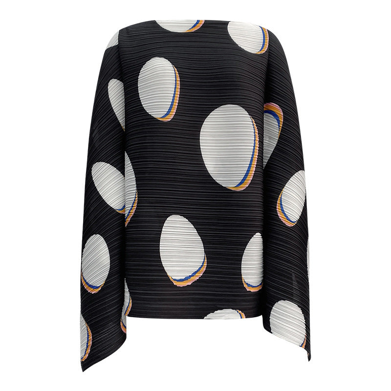 Batwing Sleeve Printed Top for Women Loose off Shoulder Outer Wear Long Sleeve Fu Dou Series Top for Women