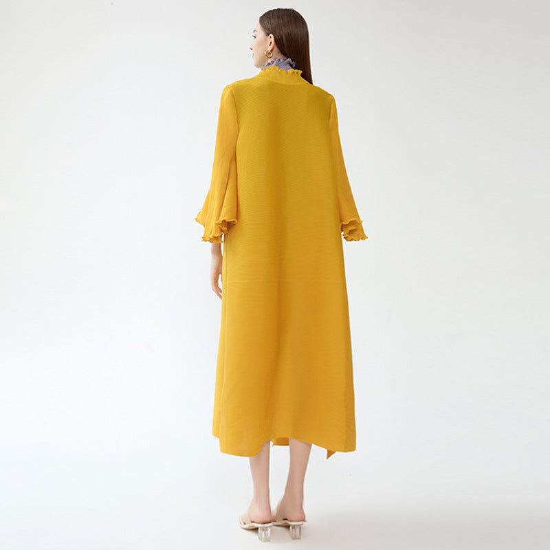 Irregular Two-Piece Long Sleeve Gradient Coat Collar Temperament Leisure Pleated Dress