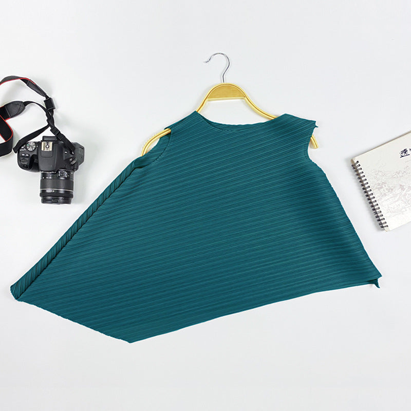 Simple and Irregular round Neck All-Matching Top Sleeveless Solid Color Female in Stock