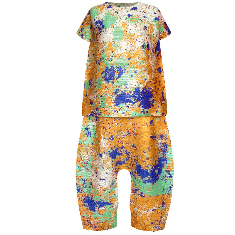 Printing Suit Loose Top All-Match Wide Leg Pants Harem Pants Two-Piece Set for Women