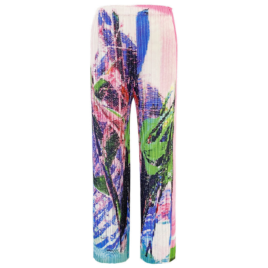 Printing and Dyeing Suit Pleated Print Sleeveless Top Straight-Leg Pants Slim Fit Slimming Casual Two-Piece Suit