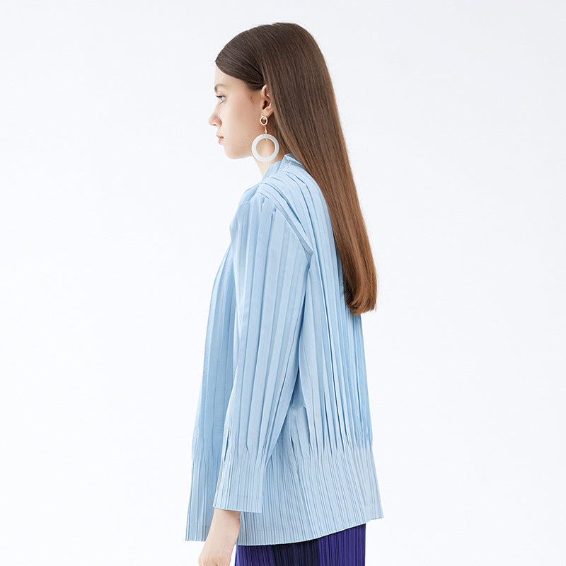 Collar Thin Cam Buckle Windbreaker Women's Wild Coat Pleated Cardigan