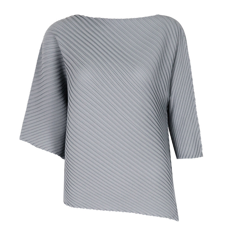 off-Shoulder Collar Irregular Top Women's Design Sense Niche Loose Three-Quarter-Length-Sleeved T-shirt Women