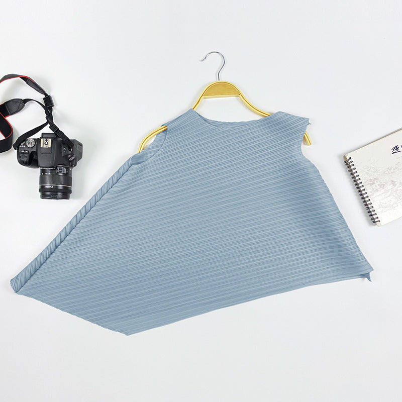 Simple and Irregular round Neck All-Matching Top Sleeveless Solid Color Female in Stock