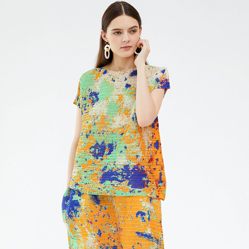 Printing Suit Loose Top All-Match Wide Leg Pants Harem Pants Two-Piece Set for Women