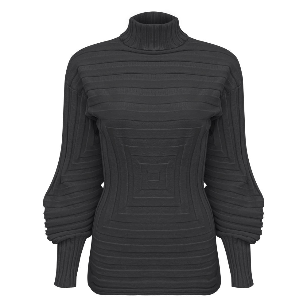 Diamond Sweater Women's Annual Lantern Sleeve Collar Thermal Slim Fit T-shirt Solid Color Top