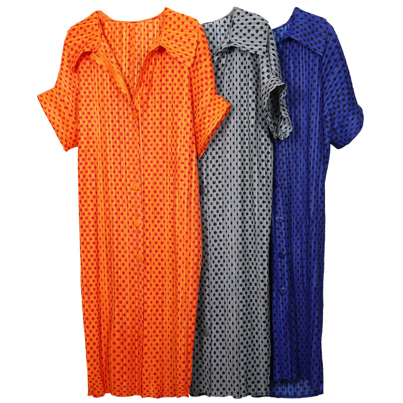 Printing Mesh Red Wave Point Lapel Button Cardigan Outer Wear Cardigan Dress and Coat