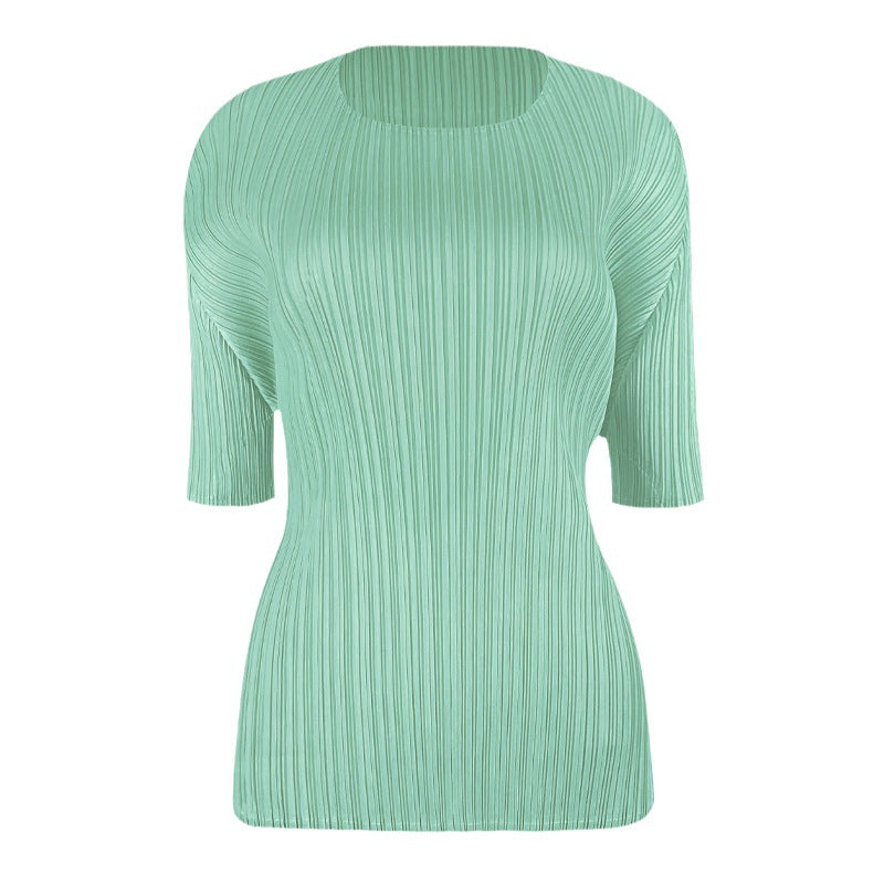 Simple Basic Solid Color round Neck T-shirt Slim-Fit Slimming Bottoming Shirt Top