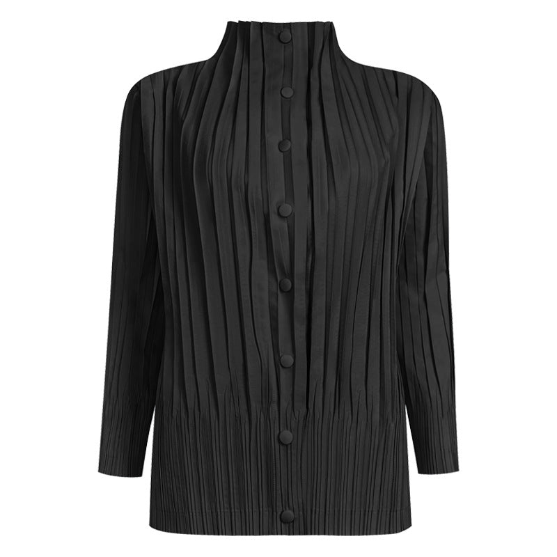 Collar Thin Cam Buckle Windbreaker Women's Wild Coat Pleated Cardigan