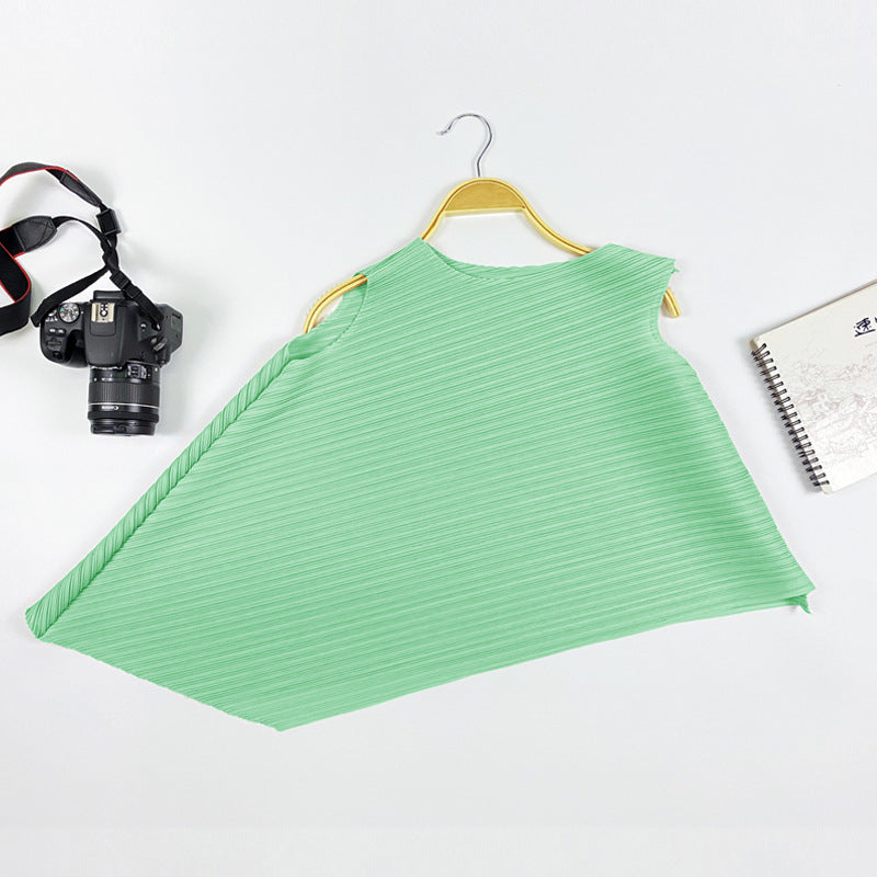 Simple and Irregular round Neck All-Matching Top Sleeveless Solid Color Female in Stock