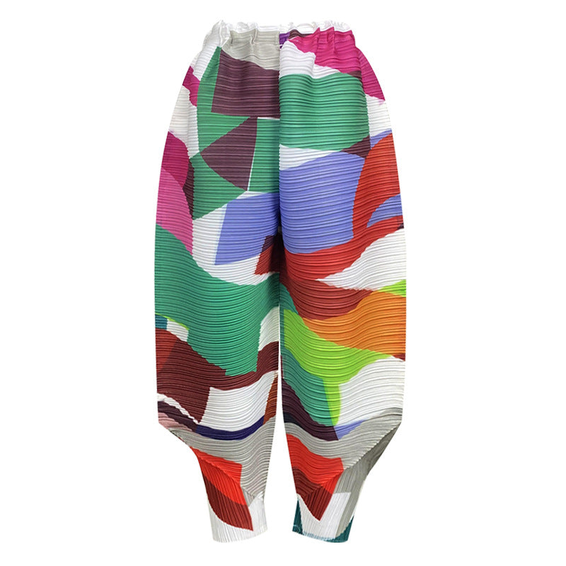 Color Stripes Suit round Neck Sleeveless plus Size Loose Top Ankle-Tied Casual Two-Piece Suit Women