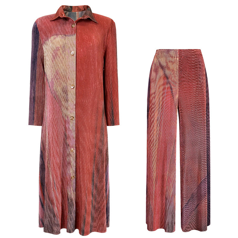 Personalized Printed Dress Women's Slimming Elegant Comfortable Design Wide-Leg Pants Suit Two-Piece Set