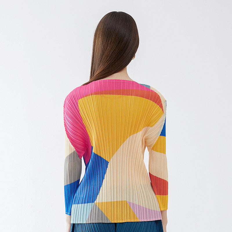 Color Block Basic Shirt Women's Autumn Design Sense round Neck, Slim-Fit, Long-Sleeved T-shirt Top Women