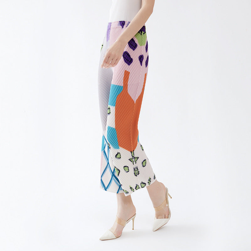 Scale Pleated Printing Grade Sense Straight-Leg Pants Women's Annual Stretch Drooping Straight Slimming Trousers Women's