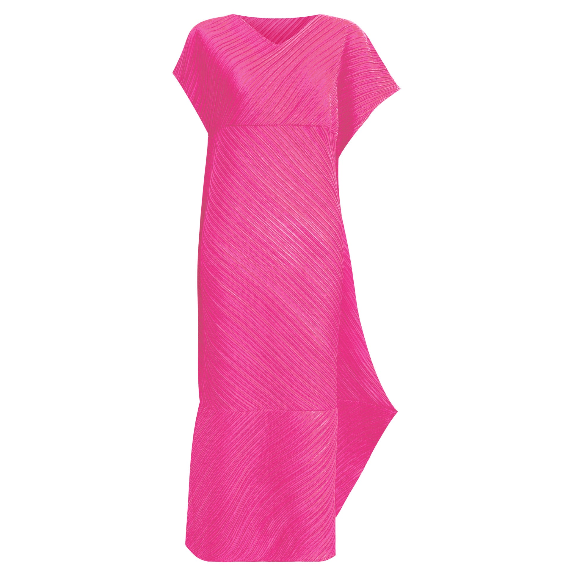 Casual Style Pleated Rhombus Asymmetric Skirt Solid Color Slim V-neck Short Sleeve Folding Dress