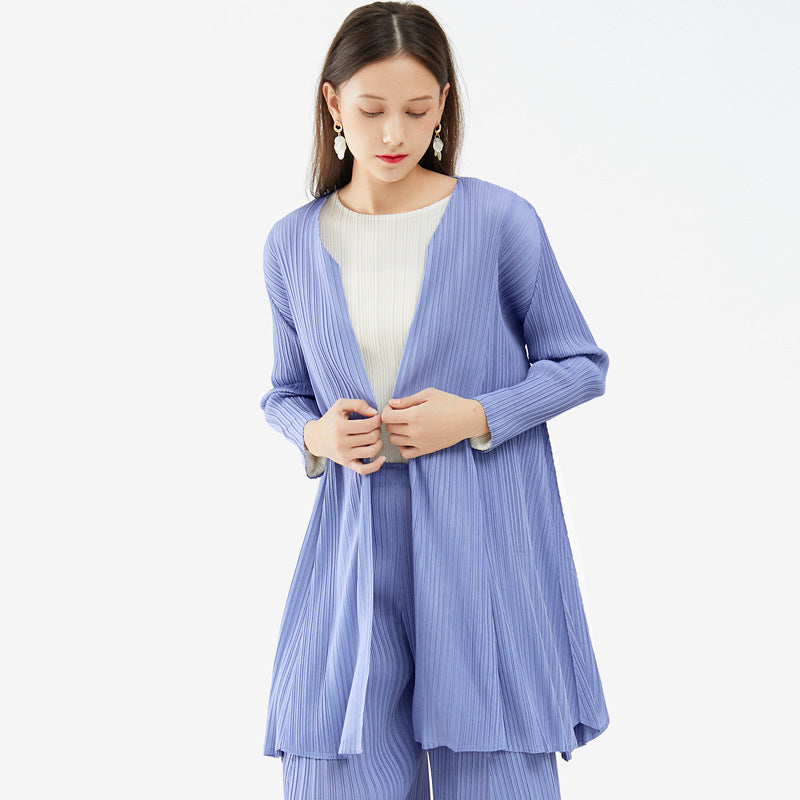 Basic Style Patchwork Cardigan Jacket Long-Sleeved Loose Comfortable Coat Women's Mid-Length