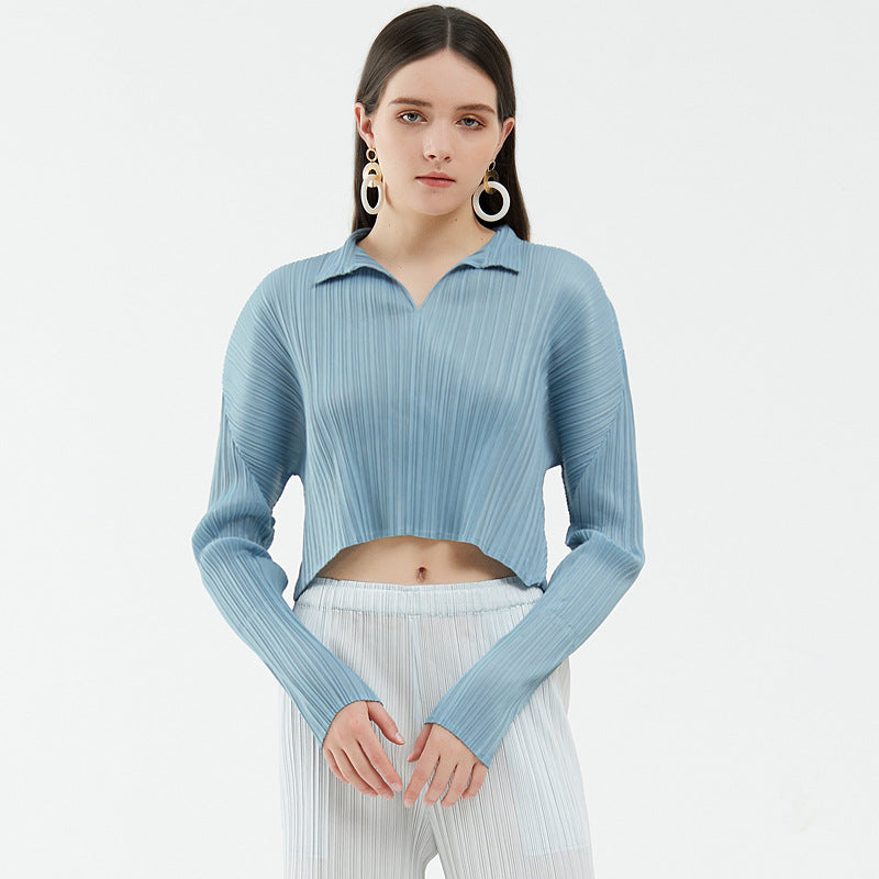 Design Temperament Fashion Top Cropped Long Sleeves T-shirt for Women