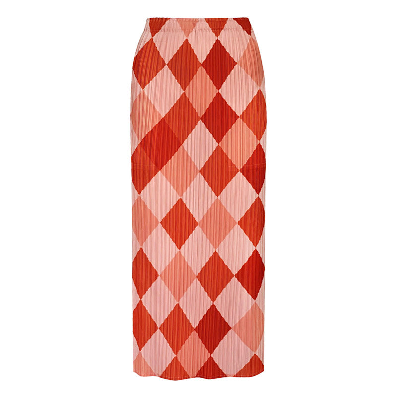 A- line Skirt Women's Skirt Mid-Length Commuter Design Sense Niche Waist Plaid Skirt