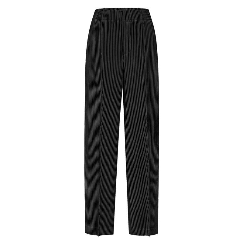 Pleated Casual Pants Women's Simple All-Match Waist Slimming Loose Solid Color Straight-Leg Pants Women