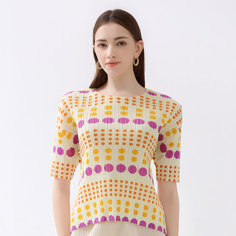 Polka Dot round Neck Short Sleeve Top Sweet All-Matching Printed Slim Women T-shirt