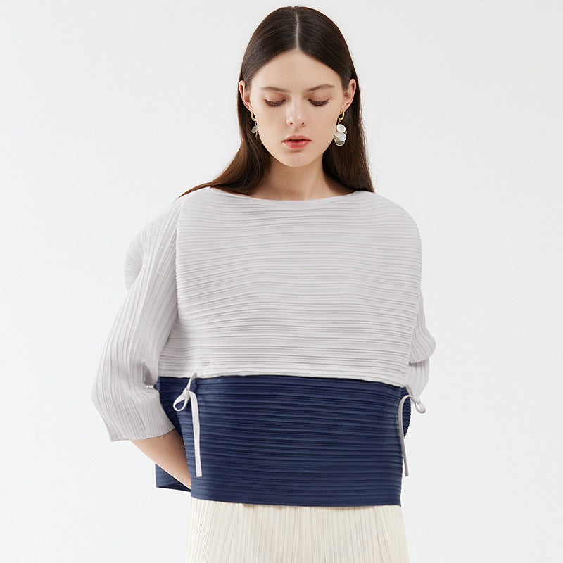 Level Sense Stitching Drawstring Top Loose T-shirt in Contrast Color Niche Design