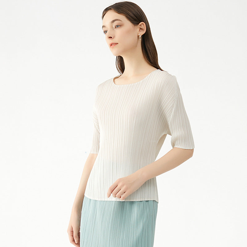 Simple Basic Solid Color round Neck T-shirt Slim-Fit Slimming Bottoming Shirt Top