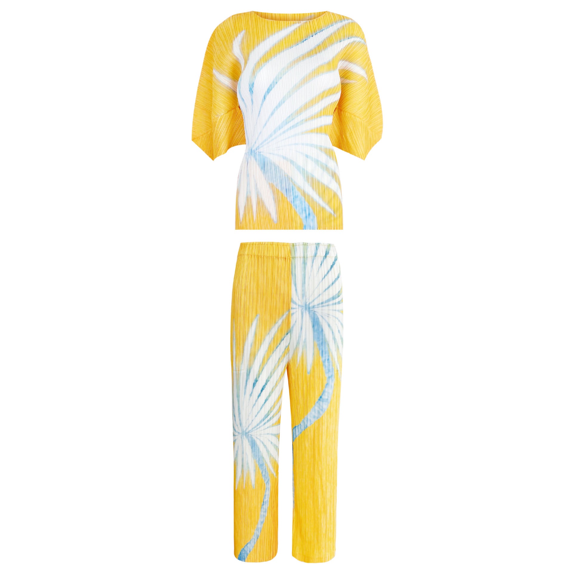 Printed 3/4 Sleeves Straight-Leg Pants Slim Fit Casual Two-Piece Suit