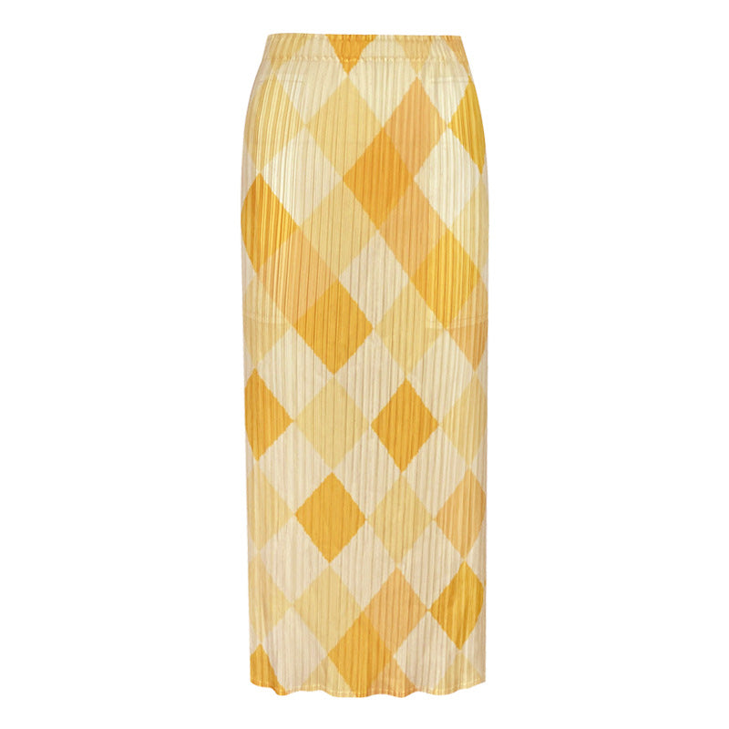 A- line Skirt Women's Skirt Mid-Length Commuter Design Sense Niche Waist Plaid Skirt