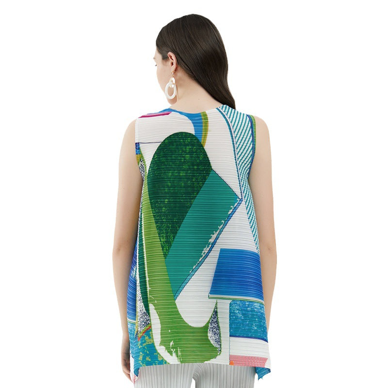 Design round Neck Printed Vest Pullover Loose-Fitting Casual T-shirt Top for Women