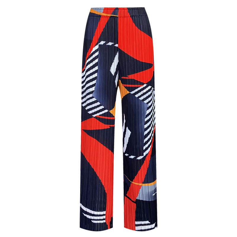 Printing and Dyeing Pleated Suit Slim Slimming Commuting Style Short-Sleeved Shirt Casual Pants Two-Piece Set