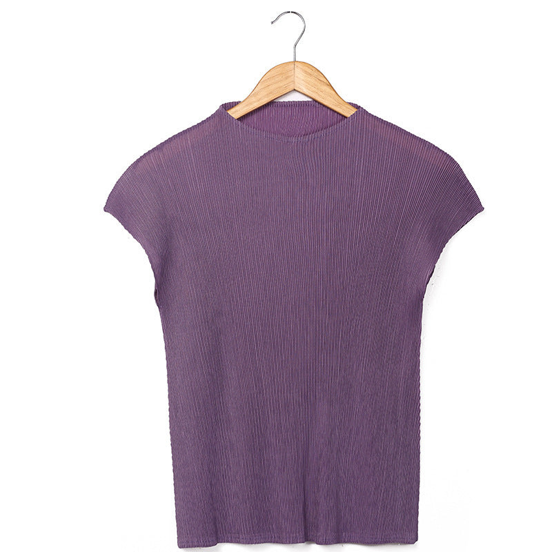 Classic Solid Color Top Women's Casual Sleeveless Slim Vest Half Collar Sleeveless Bottoming Shirt Women