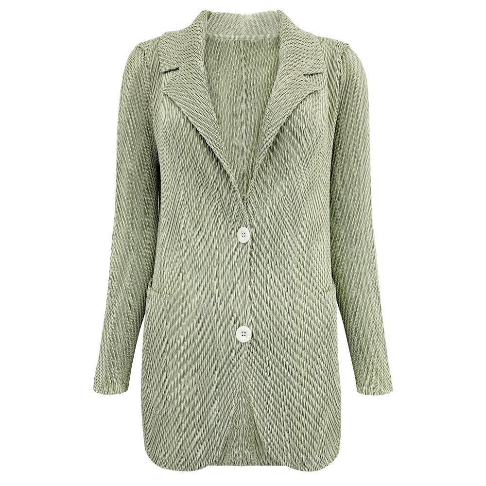 Business Wear Solid Color Pleated Double Button Suit Collar Light Luxury Female Suit Long Sleeve Coat