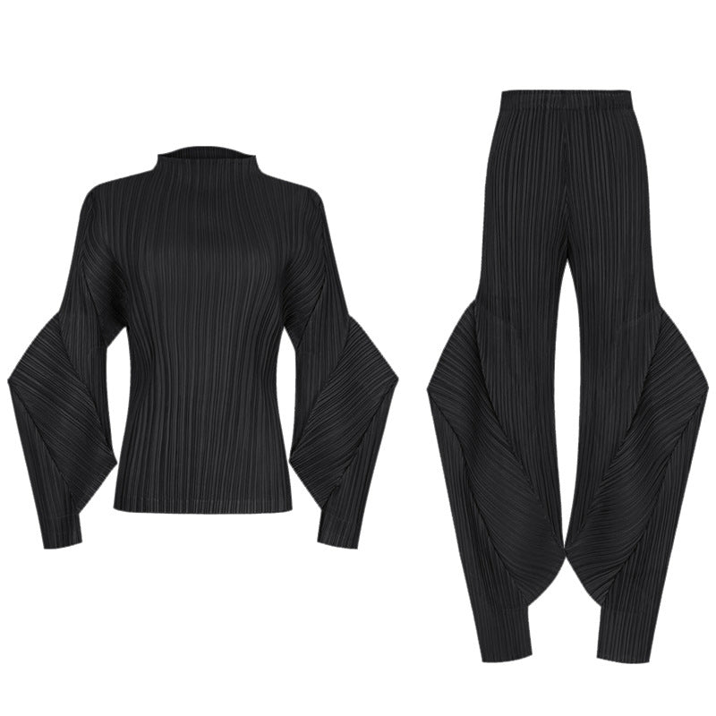 Elegant All-Match Suit Solid Color Design Blouse Casual Trousers Two-Piece Set