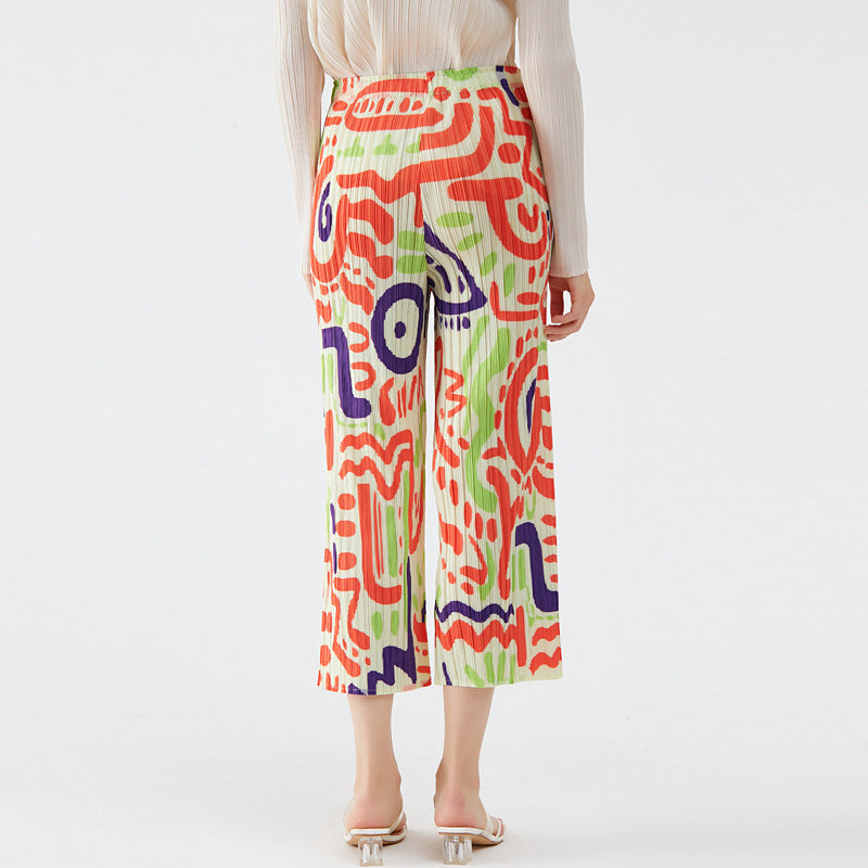Personalized Trendy Design Printed Casual Cropped Pants Women's Loose Pleated Comfortable Women's Pants
