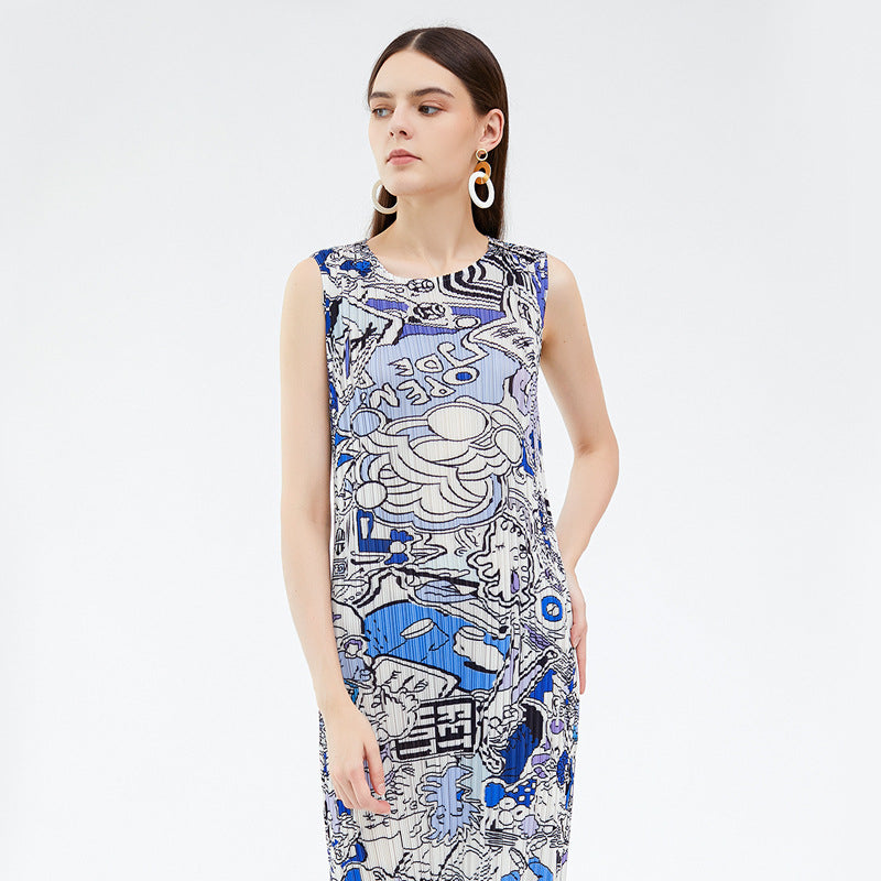 Graffiti Printing Slim Fit Dress Women's Summer Thin Waist Color Casual A- line Dress