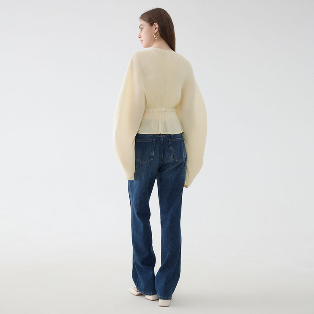 Flare Sleeve Deep V-neck Blouse Women Casual Solid Color Sexy Loose Women Tops