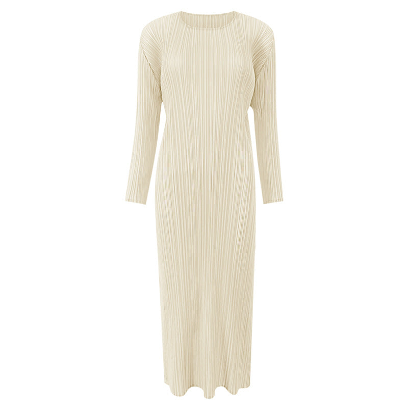 Classic Long Sleeve Solid Color Dress Women's Mid-Length Simple Slim Fit Slit Bottoming Skirt Autumn Clothing