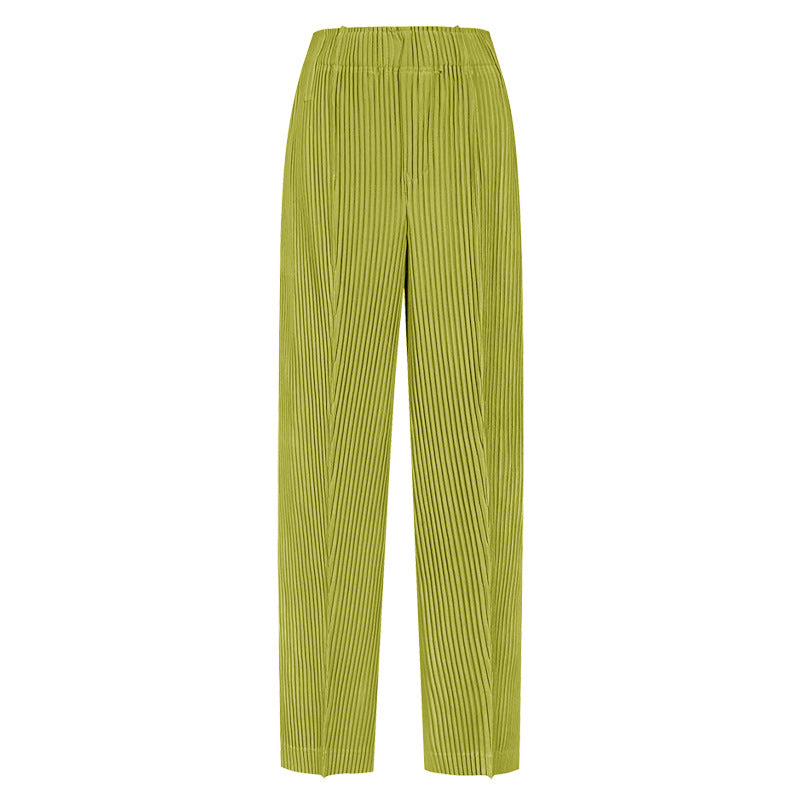 Pleated Casual Pants Women's Simple All-Match Waist Slimming Loose Solid Color Straight-Leg Pants Women