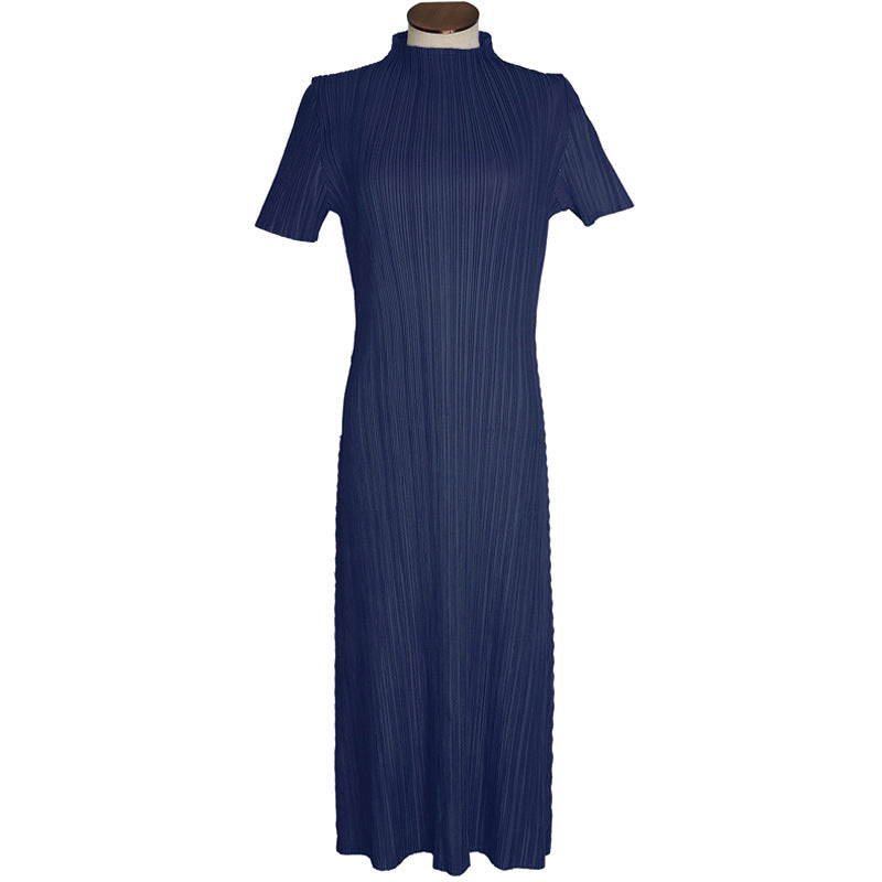 Simple Basic Versatile Stand Collar Long Skirt Pleated Skirt Dress Wholesale