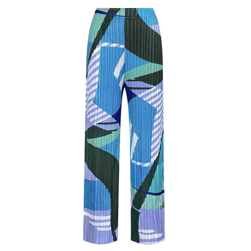 Printing and Dyeing Pleated Suit Slim Slimming Commuting Style Short-Sleeved Shirt Casual Pants Two-Piece Set