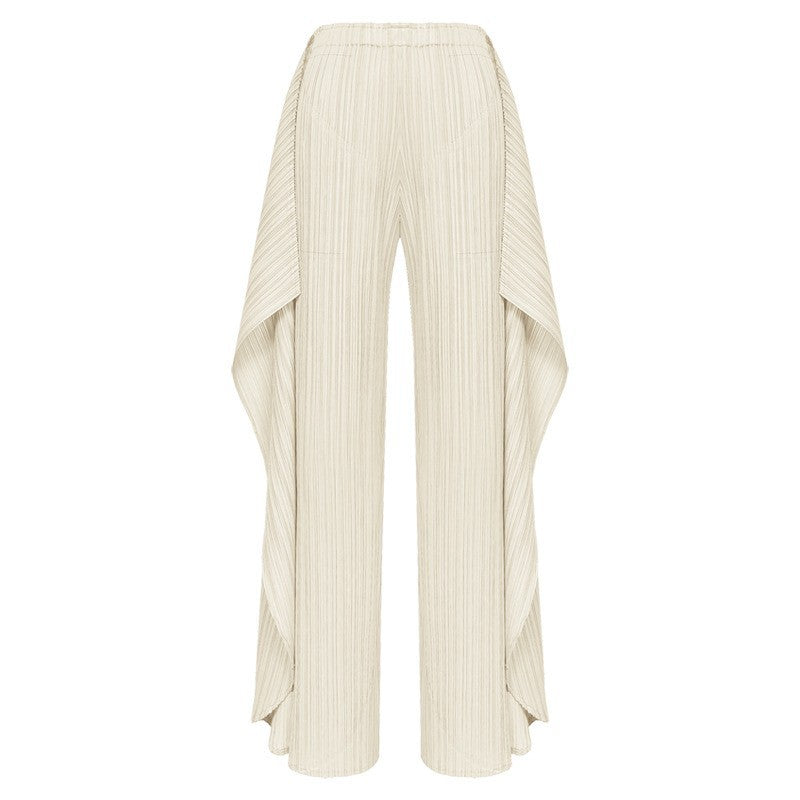 Ribbon Harem Pants Design Split Drooping Wide-Leg Pants Women's Lace-up Slimming Solid Color Trousers