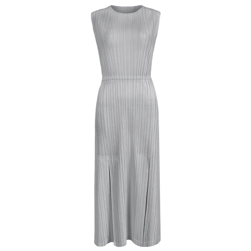 Casual Slit round Neck A- line Skirt Stitching Dress