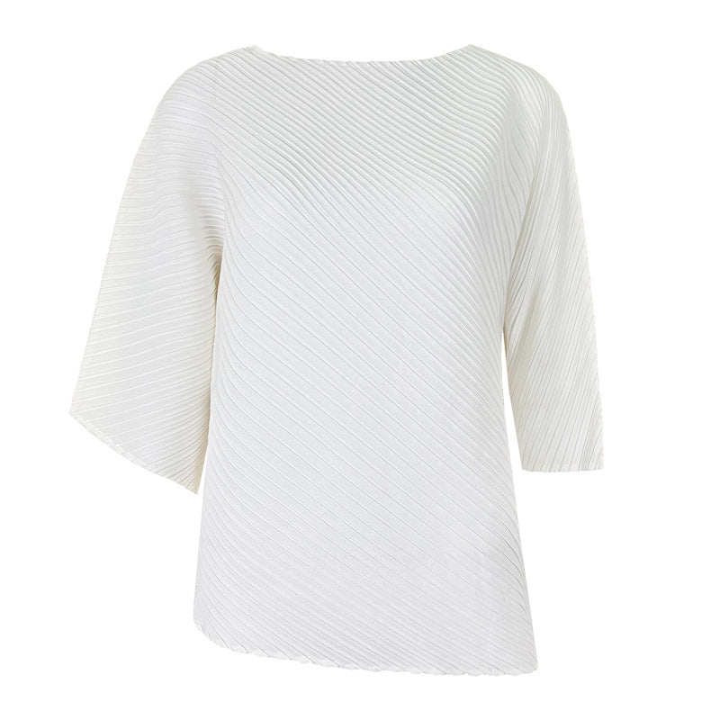 off-Shoulder Collar Irregular Top Women's Design Sense Niche Loose Three-Quarter-Length-Sleeved T-shirt Women