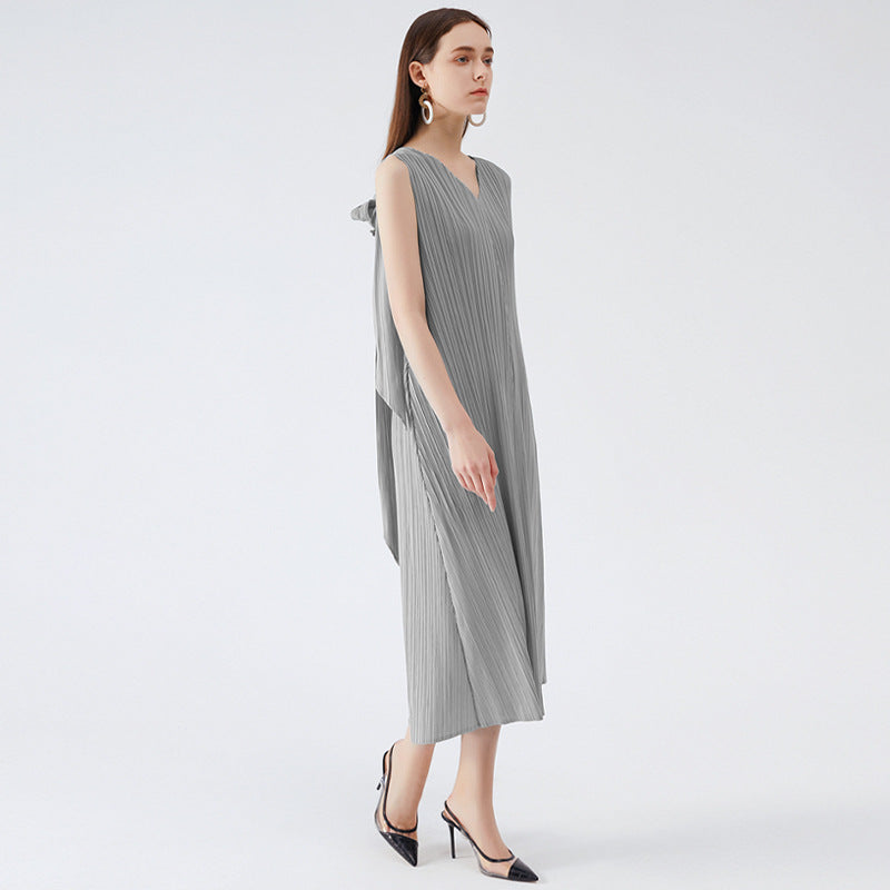 Gentle Dress Women's V-neck Design Sleeveless Dress Loose Mid-Length